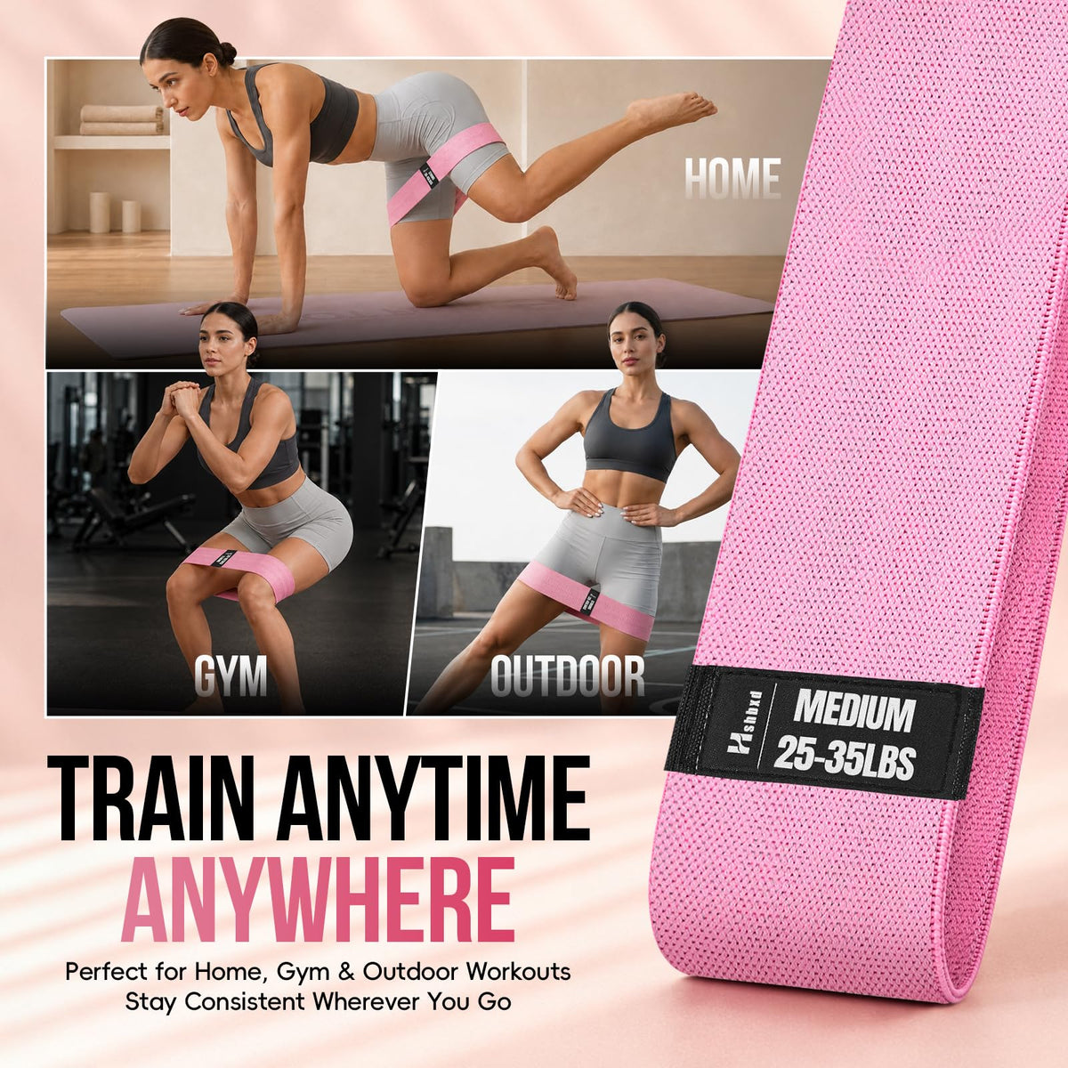 Fabric Resistance Band Set with Exercise Guide, 3 Levels for Hip and Glute