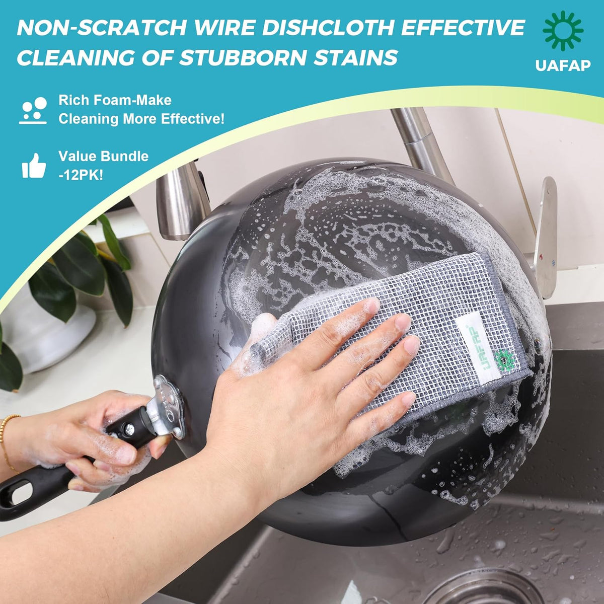 12 Pcs New Upgrade 3-Layer Non Scratch Wire Dishcloth,Cleans Fast Without Scratching, Stands Up to Stuck-on Grime, Multi-Surface Safe, Cleaning Power for Everyday Jobs 7.87“ x 7.87”