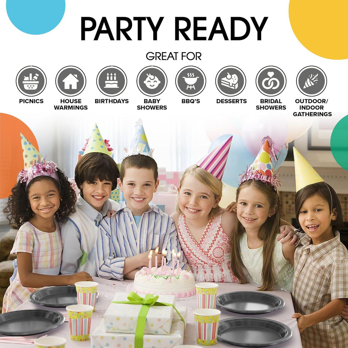 Exquisite Party Solids Silver Plastic Plates For Party 7" Silver Disposable Plates Heavy Duty Supplies 100 Pcs Plastic Dinnerware Sets Heavy Duty 350 GSM Disposable Dinnerware Set