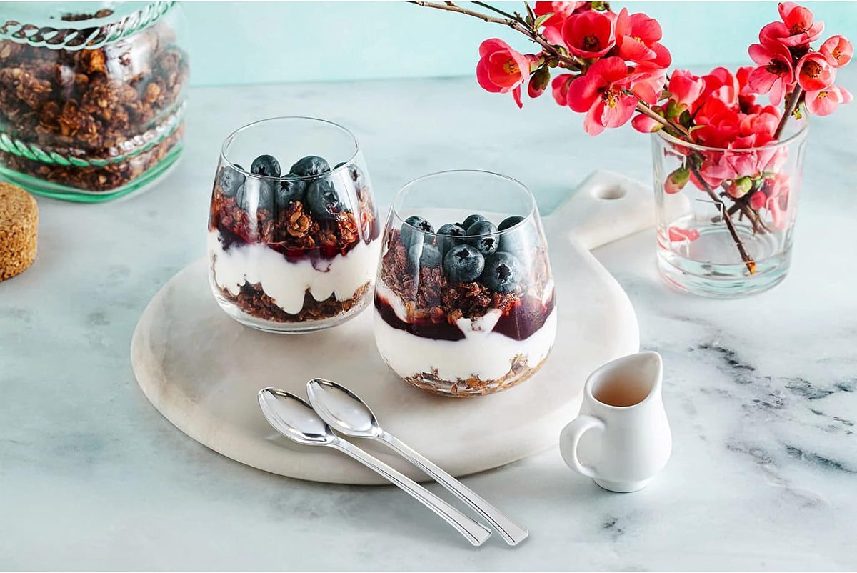 Mini Dessert Spoons - Bulk Pack of 200 Mini Silver Disposable Spoons - 4 Inch Plastic - Bpa Free - Food Safe