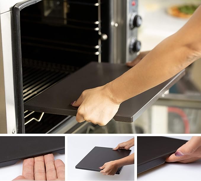 Pizza Stone, Ceramic Coating 15"x12" Rectangular Pizza Stone for Oven Grill BBQ, Easy Clean Bread Baking Stone with Unique Built-in 4 Handle
