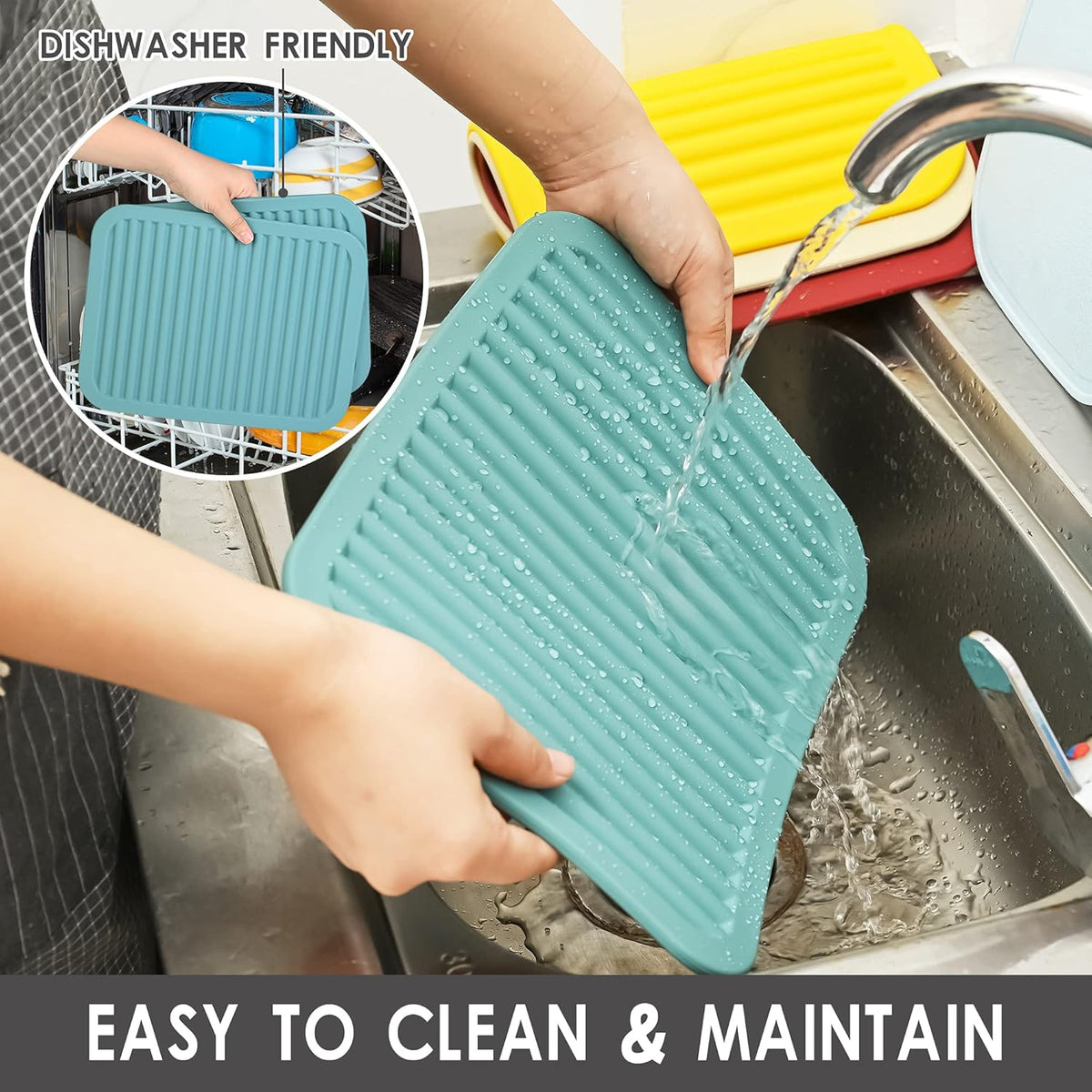 Smithcraft Silicone Trivet Mat for Hot Pans and PotsS Hot Pads Counter Mat Heat Resistant Table Dish Drying Mat or Placemats 2 Pack,Size:9x12 Inch, Color: Yellow,Shape:Rectangular