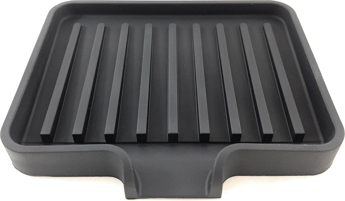 Happitasa Silicone Soap Dish Tray and Sponge Holder with Drain Chute, Pack of 2 | Bathroom and Kitchen Sink Organizer Caddy (Black, 5.2"x4", 7.2 Ounces)