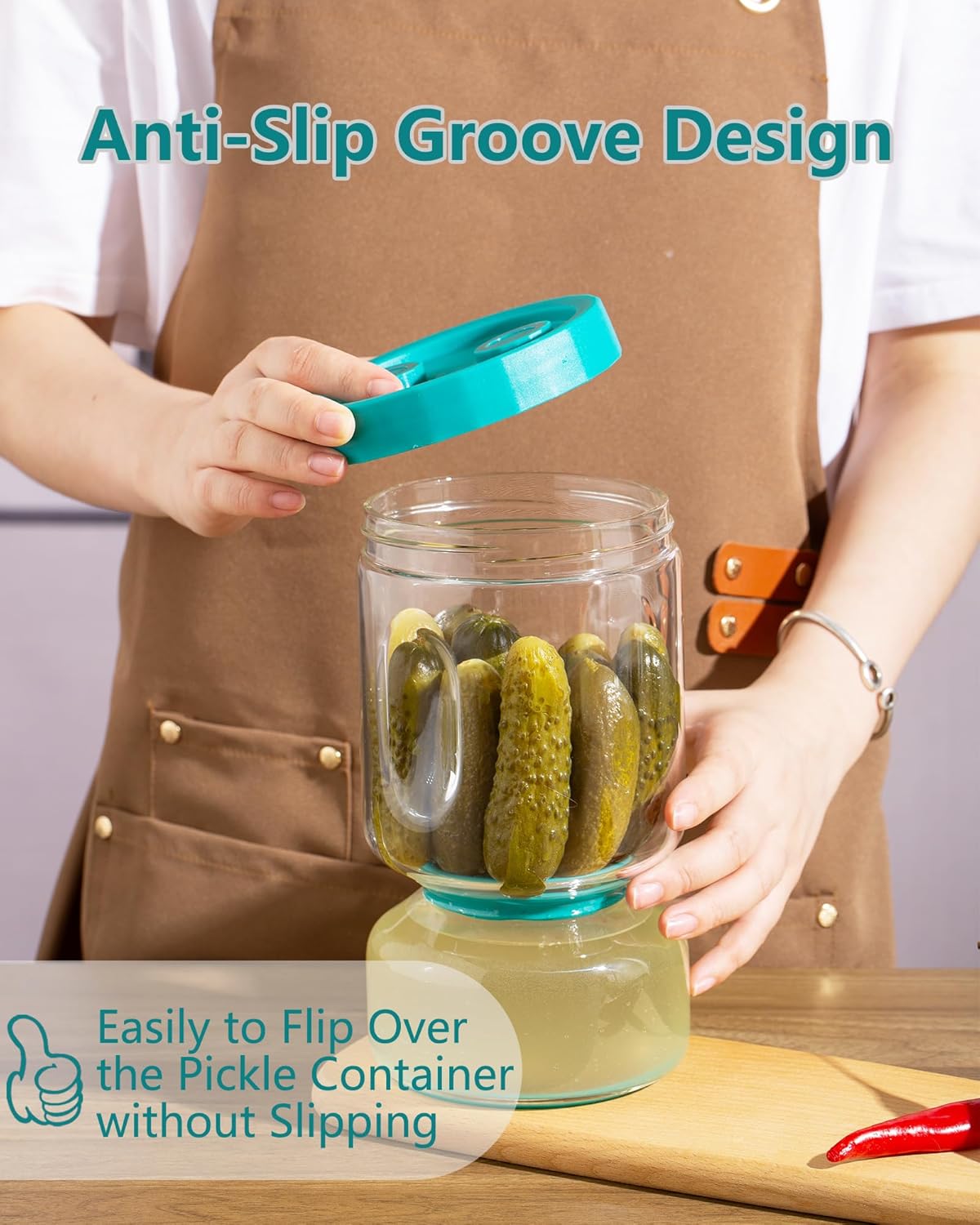 ZENS Pickle Jar with Strainer Flip, 2 Pack 51oz Pickle Container Pickle Juice Separator Hourglass Jar for Olive Keeper, Leakproof Pickle Holder Jars for Pickling Dill Sliced Storage, Gifts for Mom