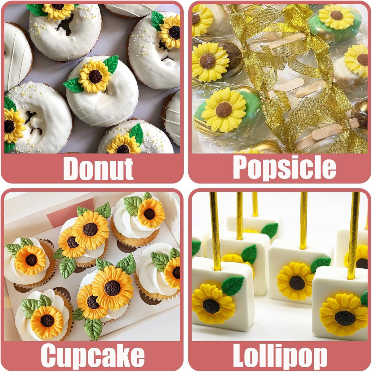 Sunflower Mold Silicone 4 Pcs, Daisy Flower Molds Chrysanthemum Flower Leaves Mold for Decoration Candy Sugar Cupcake Topper Cake Pop Popsicle Polymer Clay Crafts