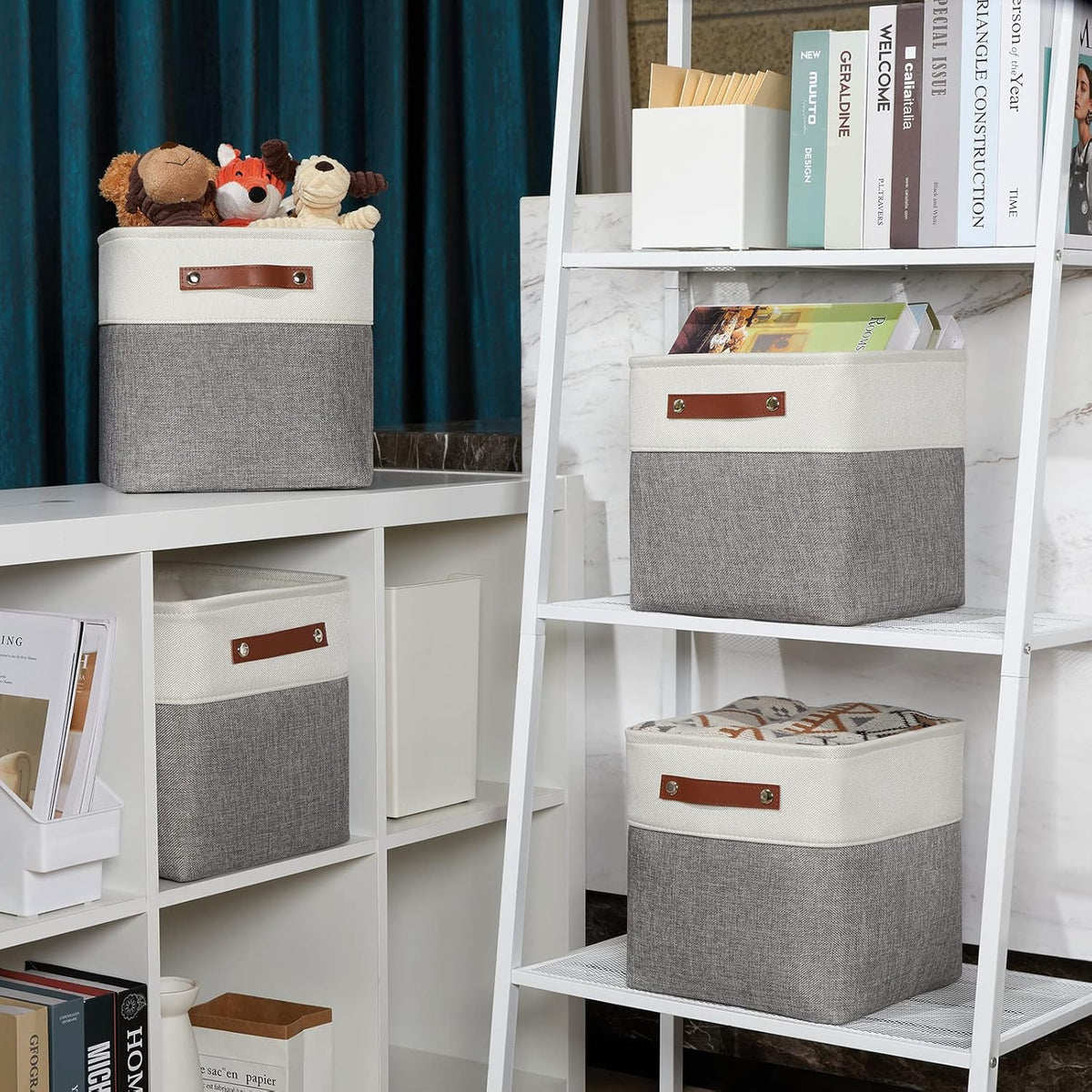 DULLEMELO 11 Inch Cube Storage Bins Fabric Storage Cubes 4 Pack Foldable Cube Storage Baskets for Cube Organizer, Cube Storage Organizer Bins for Home Office Organizer Closet, Shelves, Toy, Nursery
