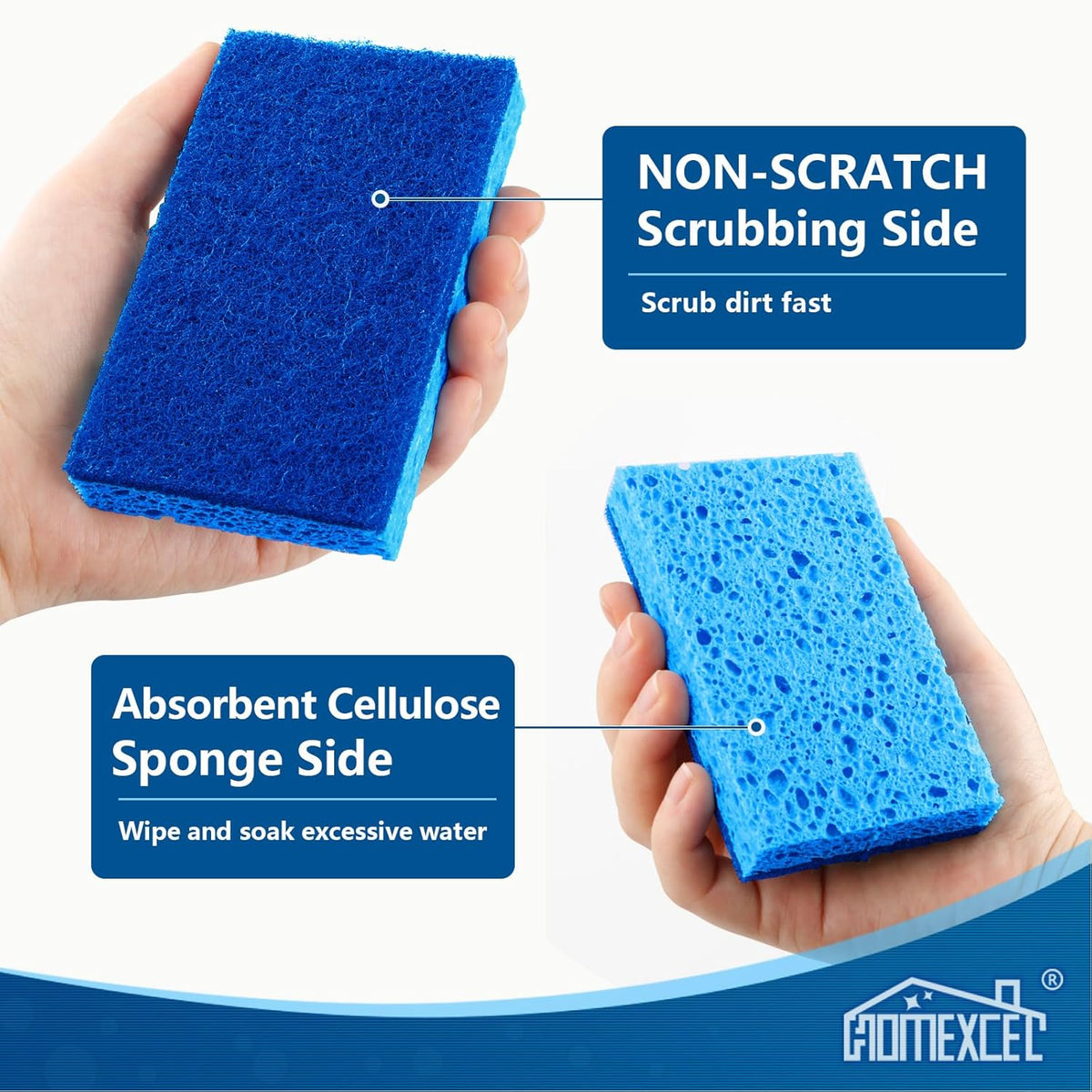 HOMEXCEL Sponges Kitchen 12pcs, Non-Scratch Scrub Dish Sponge Safe on Non-Stick Cookware, Dual Sided Cleaning Sponges for Kitchen, Household, Bathroom and More