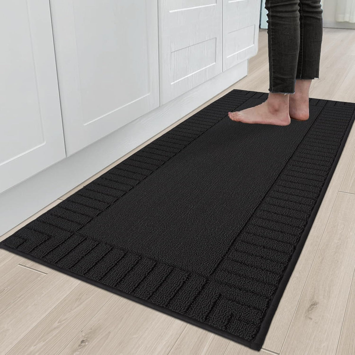 BEQHAUSE-Kitchen-Rugs-and-Mats Non Slip Kitchen Runner Rug Absorbent Kitchen Mats for Floor Machine Washable Kitchens Floormat,Black 24x60inch