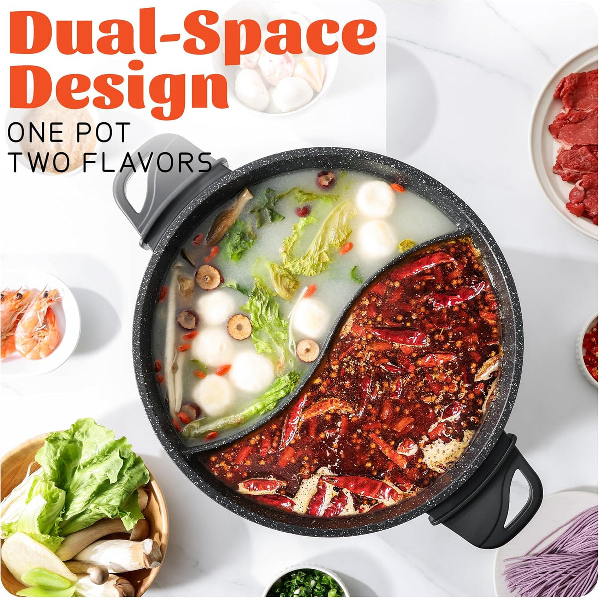 4L Electric Hot Pot with Divider - Dual-Flavor Shabu Shabu Pot with Slow Cooker Function, 1500W, Ideal for Family Meals & Social Gatherings, Black