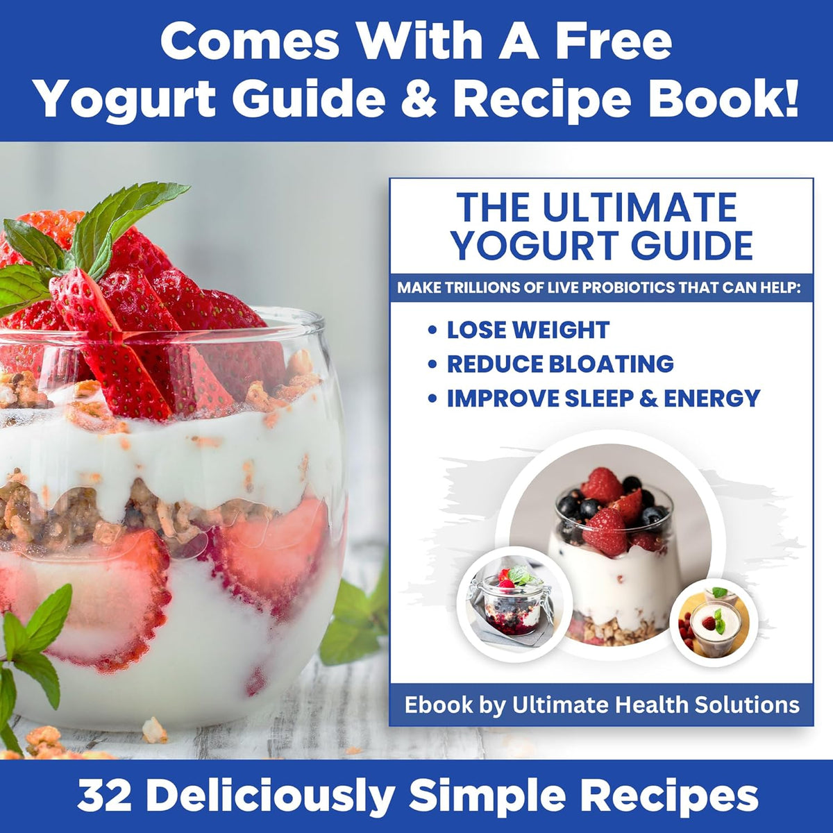 Ultimate Probiotic Yogurt Maker with Adjustable Temperature & Time Control - Make Trillions of Live Probiotics & Get Better Gut Health - ULTIMATE LIFETIME WARRANTY - Wellness Gifts for Men & Women