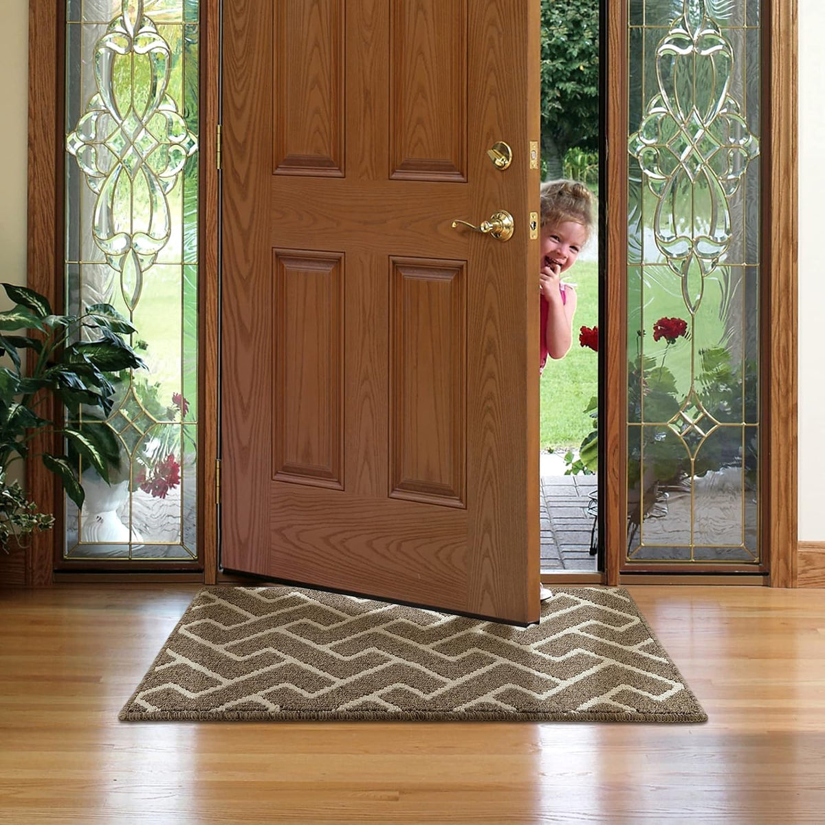 hicorfe Kitchen Rugs and Mats,Kitchen Mats for Floor,24"x35" Non Slip Runner Rug,Absorbent Resist Dirt Comfort Standing Mat Machine Washable for Entryway,Hallway,Front of Sink(Beige)