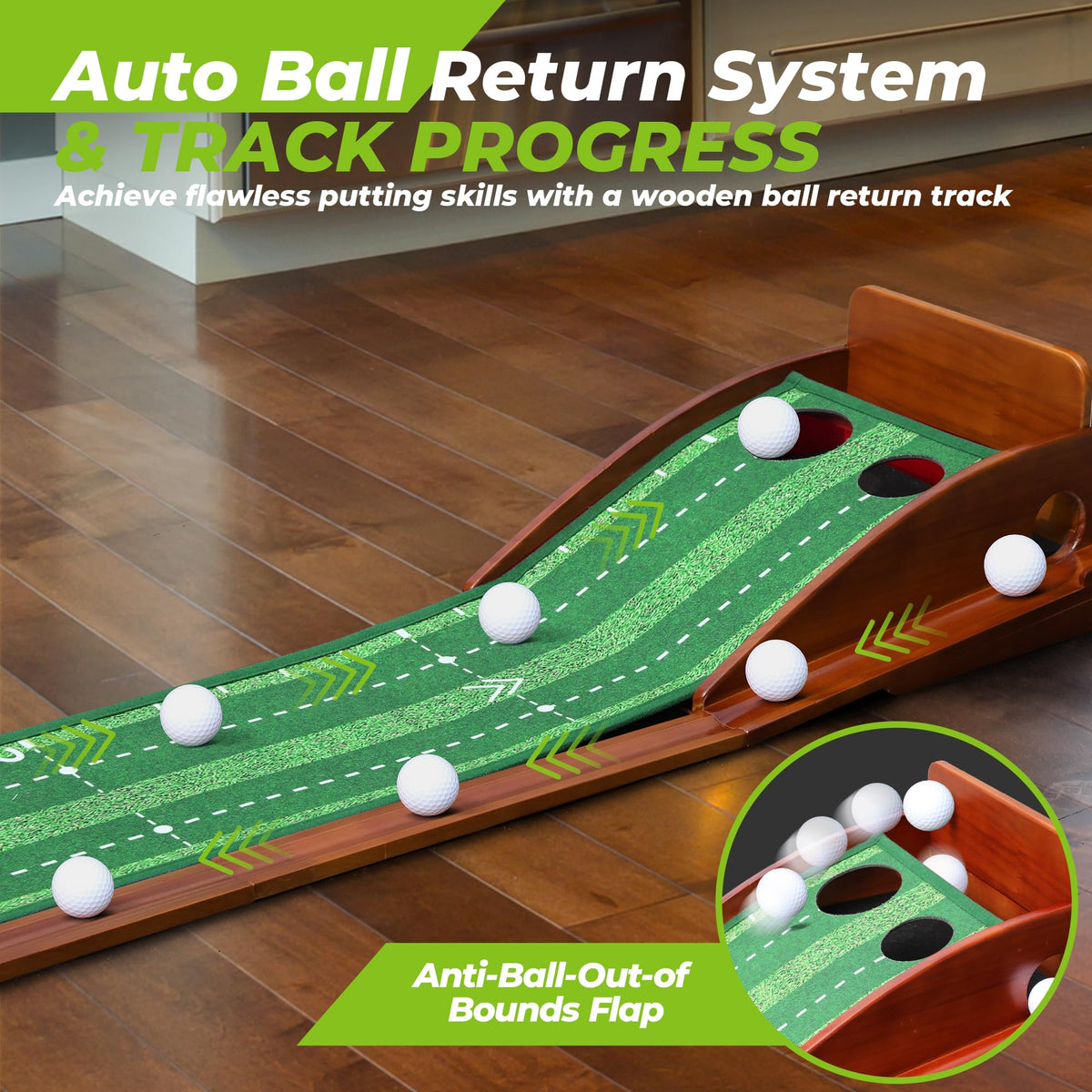 Golfguru 9.8FT Putting Green Mat, Automatic Ball Return Track & Mirror