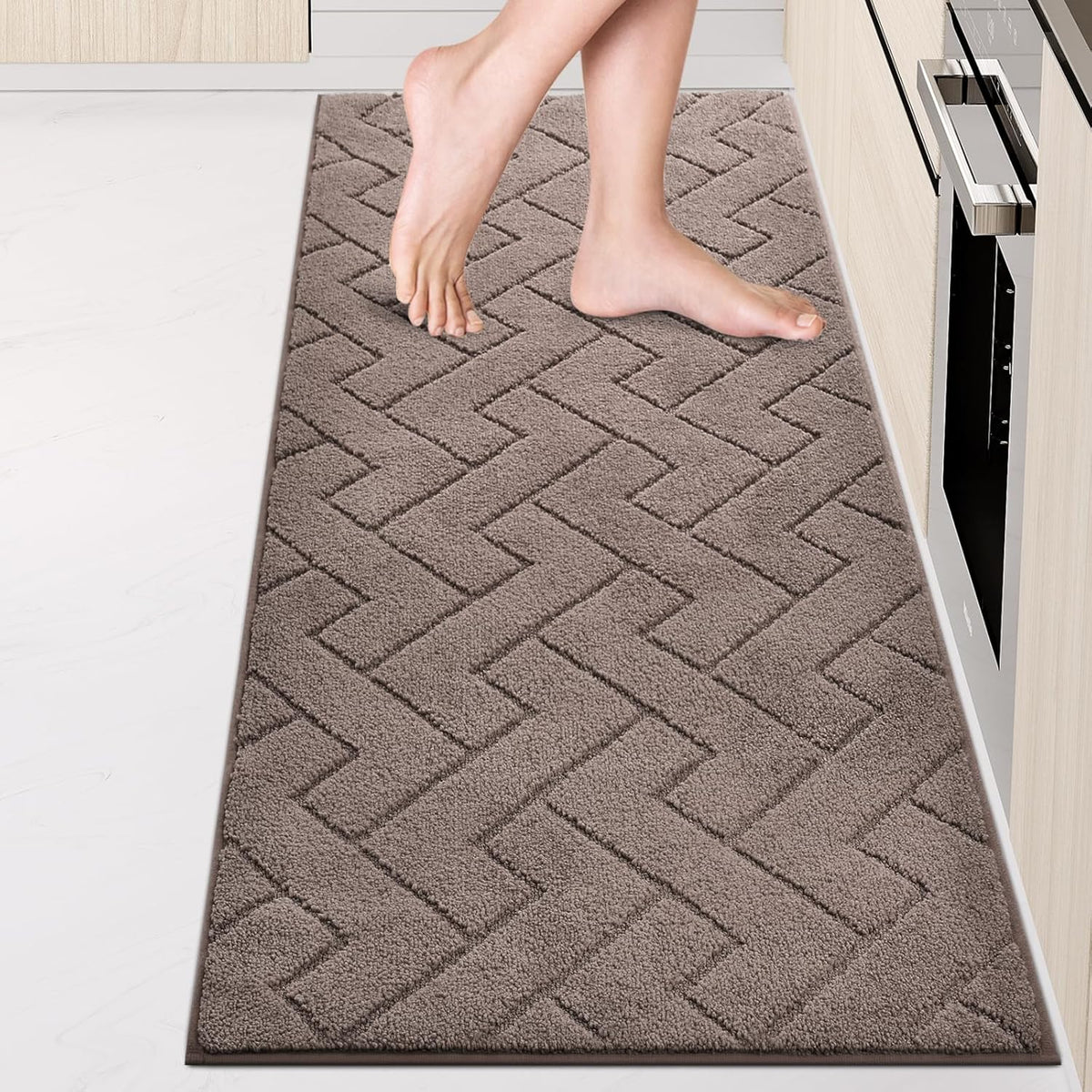 Machine Washable Kitchen Rugs 24" x 70", Non-Slip Kitchen Runner Rugs Mats for Floor, Absorbent Comfort Standing Mats for Kitchen, Sink, Laundry and Hallway, Rolled Packaging, Grayish Brown
