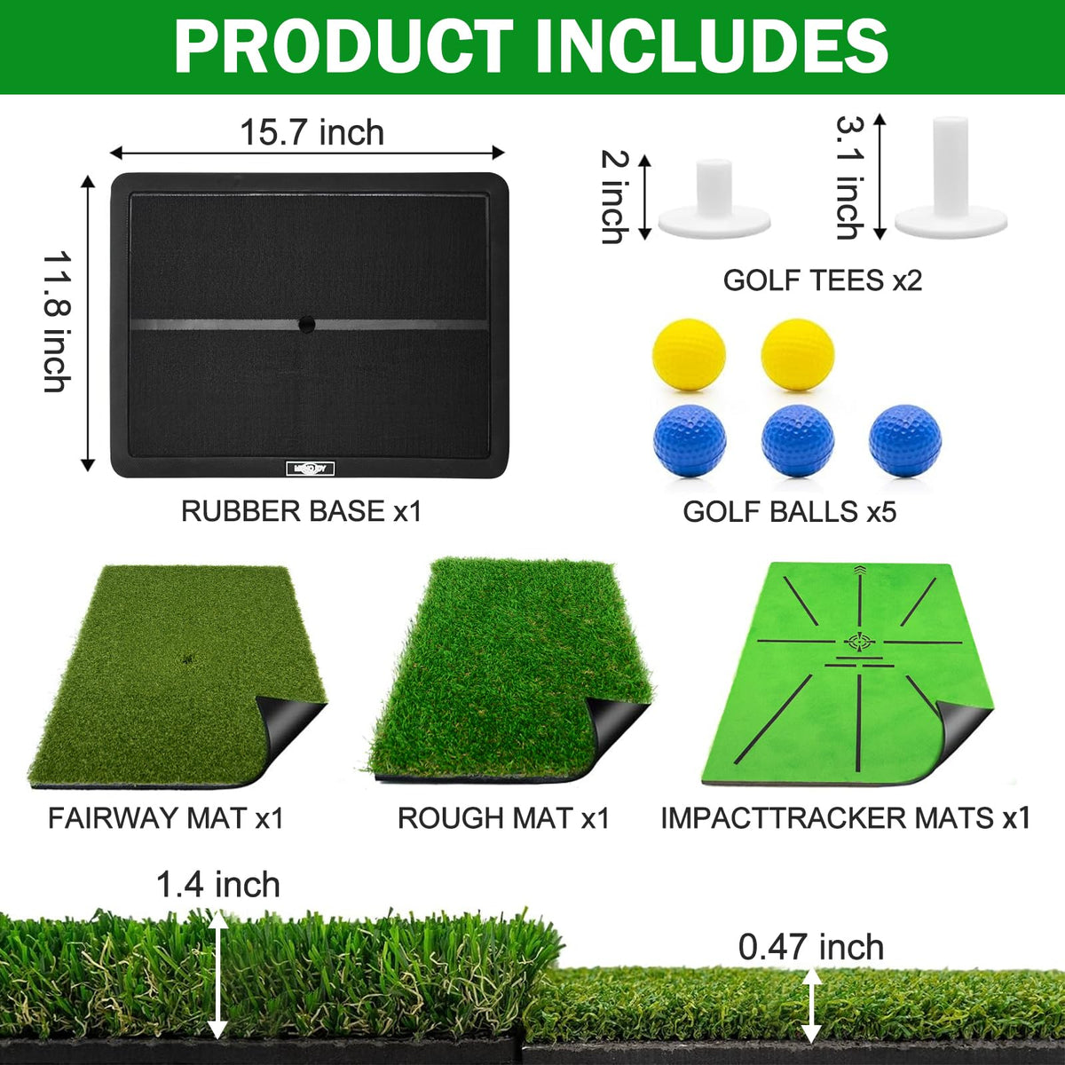 MONOJOY Golf Mat Practice Indoor/ Outdoor with Replaceable Turf Tees & Ball