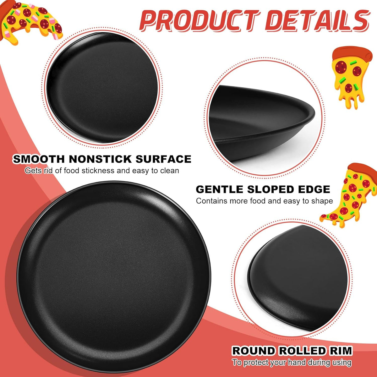 P&P CHEF Pizza Pan Bakeware for Home Kitchen, Stainless Steel Pizza Tray for Baking Pizza, Healthy & Reusable & Easy Clean, Oven & Freezer Safe, 10 Inch & Black