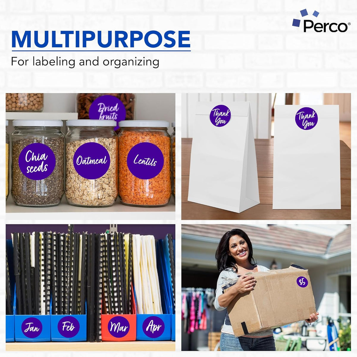 Perco Purple 3-Inch Perforated Circle Dot Sticker Labels — 10 Rolls, 5,000 Round Stickers — with Permanent Adhesive for Moving Boxes, Sale Signage, Displays, Status Messaging—Made in USA