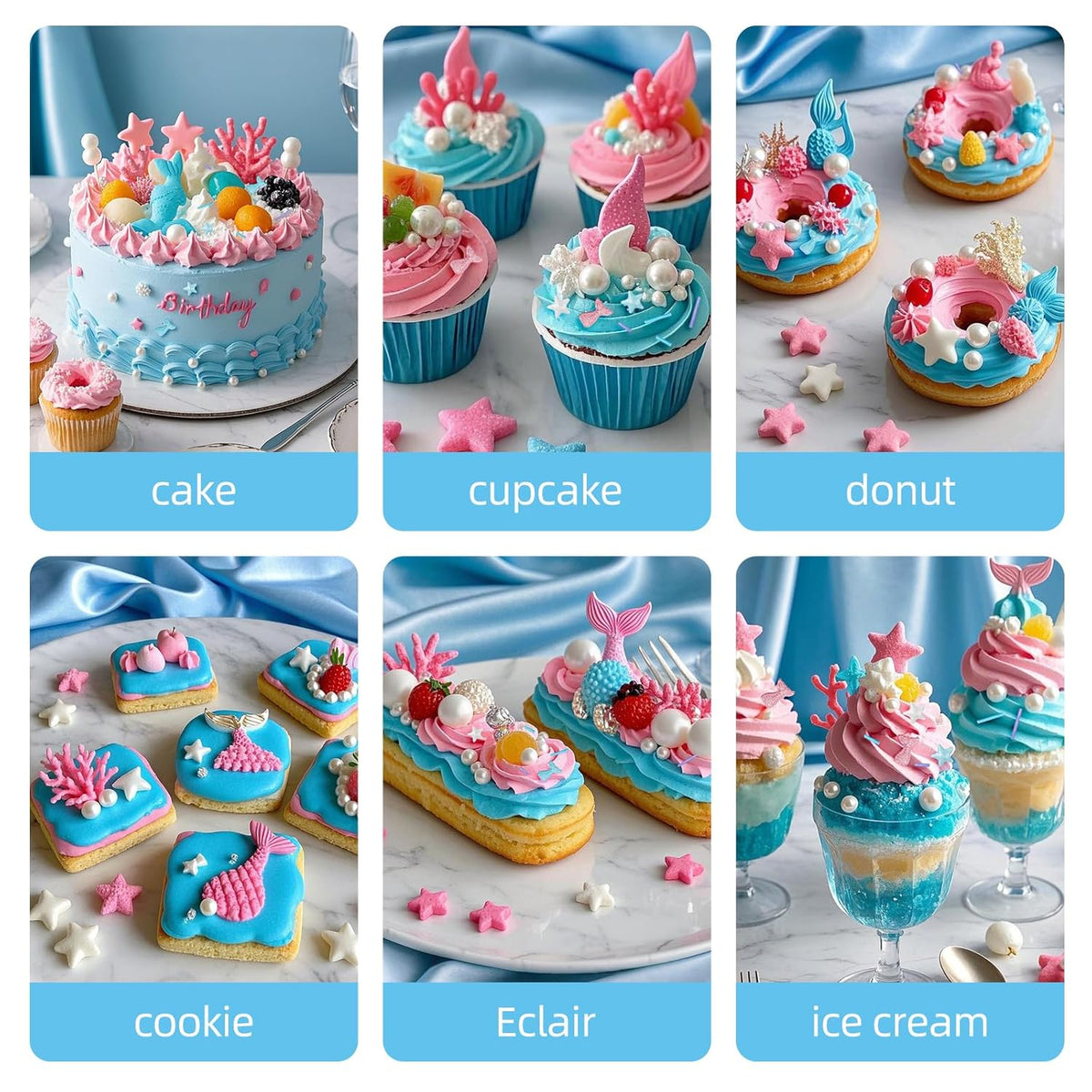 Mermaid Sprinkles,Edible Sugar Pearl Stars Jimmies Mix 130g/4.58oz,Pearl Candy Ocean Sprinkles,Summer Baking Cake Fun Decorations,Perfect for Baking,Ice Cream,Cookies,Dessert,Cupcake Topper,Birthday Children's Day Party Supplies ﻿