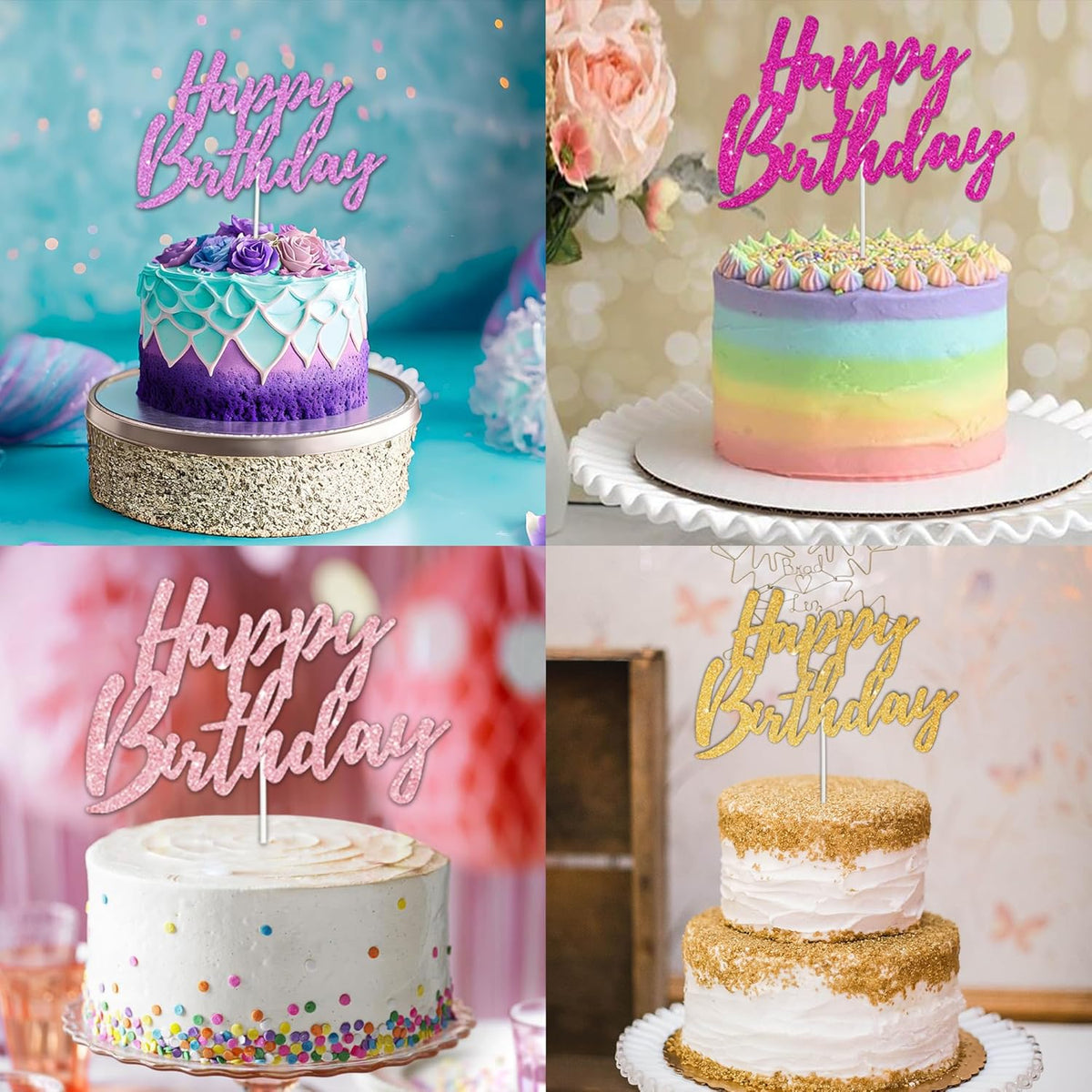 BEISHIDA Happy Birthday Cake Toppers Dark Blue Glitter Birthday Cake Decoration Cake Baking Supplies 18th 30th 40th Birthday Cake Toppers For Boys Girls Men Women Birthday Party Photo Booth Props