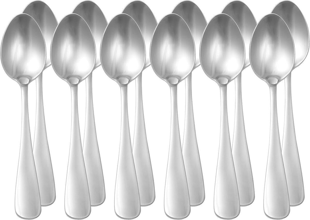 Amazon Basics Stainless Steel Dishwasher Safe Dinner Spoons with Round Edge, Large Tablespoons, 7.9 inches, Pack of 12, Silver