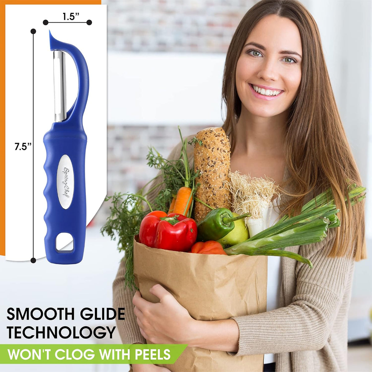 Spring Chef Premium Swivel Vegetable Peeler, Soft Grip Handle and Ultra Sharp Stainless Steel Blades - Perfect Kitchen Peeler For Veggie, Fruit, Potato, Carrot, Apple - Sapphire