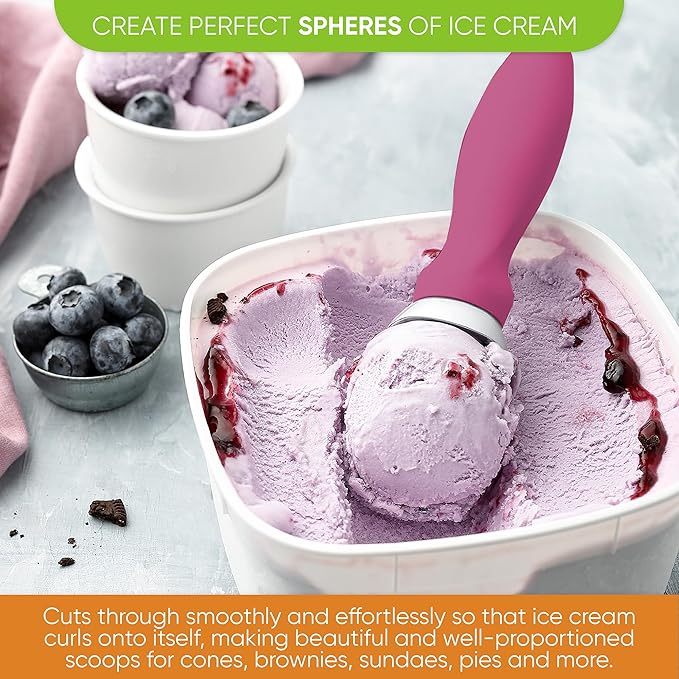 Spring Chef Premium Ice Cream Scoop, Magenta & Stainless Steel Magnetic Measuring Cups, Set of 7, Black - 2 Product Bundle