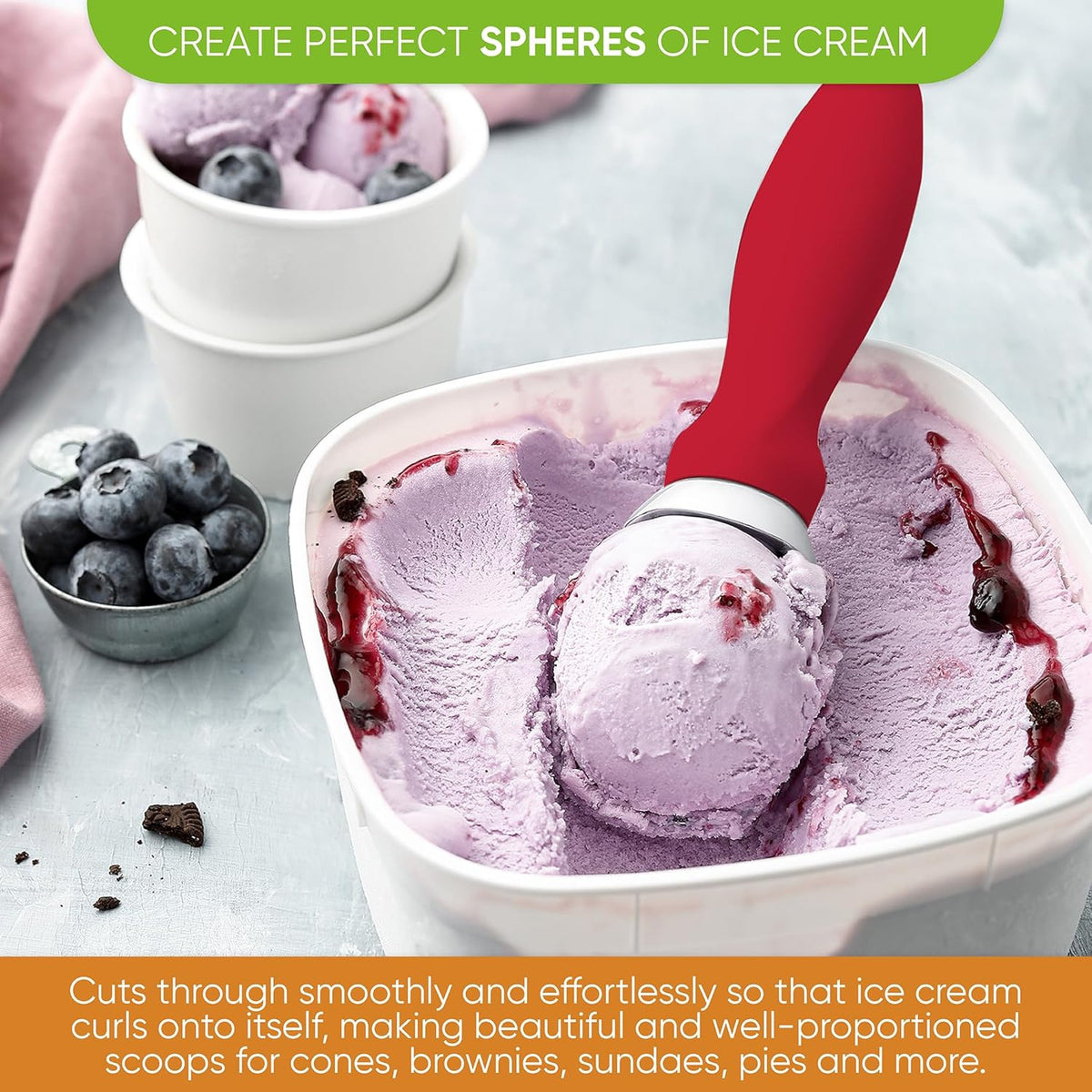 Spring Chef Red Heavy Duty Ice Cream Scoop with Non-Slip Handle, Professional Ice Cream Spoons for Gelato, Sorbet, Frozen Yogurt, Sorbet, Cookie Dough, Melon - Dishwasher Safe - 2 Pack
