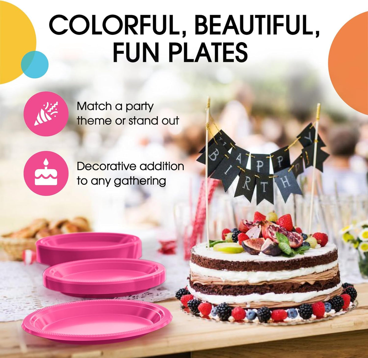 Exquisite Party Solids Hot Pink Plastic Plates For Party 7" Hot Pink Disposable Plates Heavy Duty Supplies 100 Pcs Plastic Dinnerware Sets Heavy Duty 350 GSM Disposable Dinnerware Set