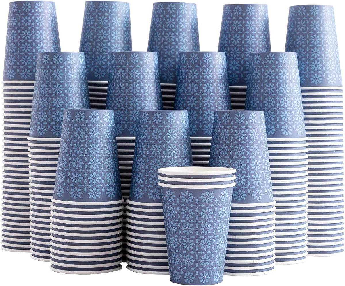 240 Pack 10 oz Disposable Paper Coffee Cups, Hot/Cold Beverage Drinking Cups 10 OZ, Navy Floral Paper Hot Coffee Cups for Party, Picnic, Travel, and Events.