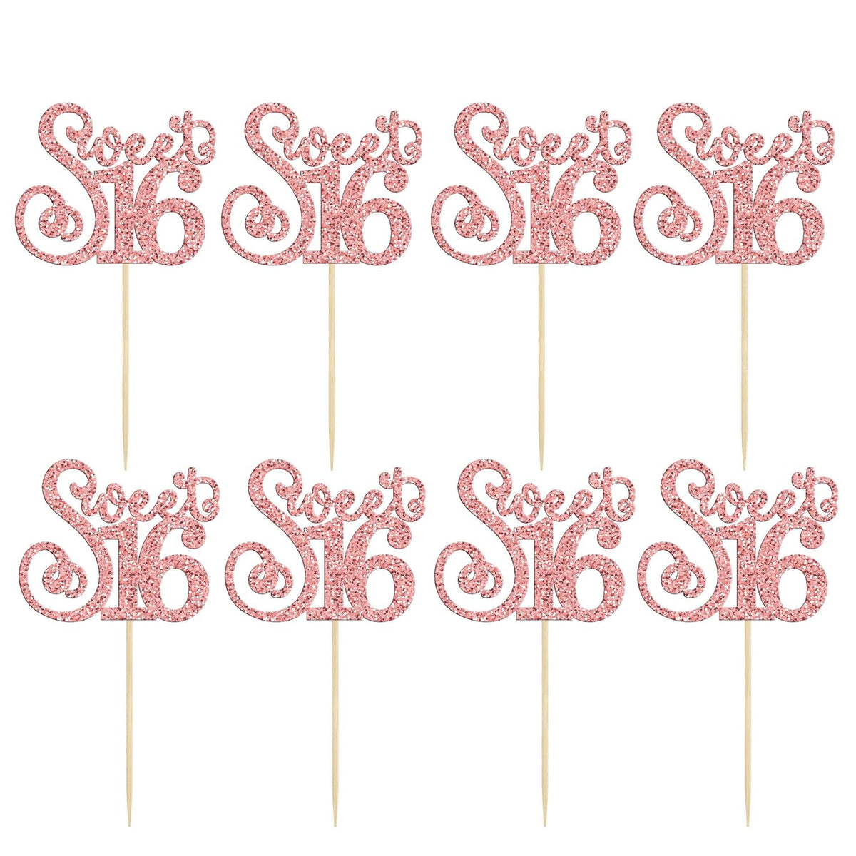 Gyufise 24 Pack 16th Birthday Cupcake Toppers Glitter Sixteen Happy Sweet 16 Cupcake Picks Cheers to 16 Years Old Cupcake Decorations for 16th Birthday Anniversary Party Cake Supplies Rose Gold