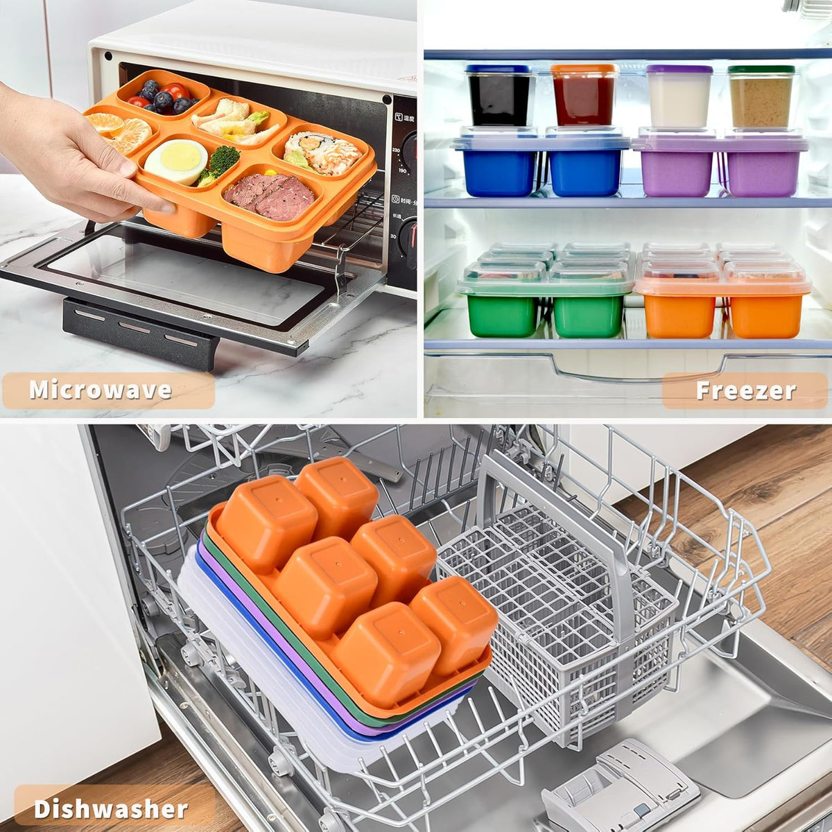 4-Pack Bento Box & Snack Containers for Kids & Adults | 6-Compartment with 4 Sauce Cups | BPA-Free, Dishwasher Safe | Ideal for School, Office, Picnic & Travel (38oz/1100ml)