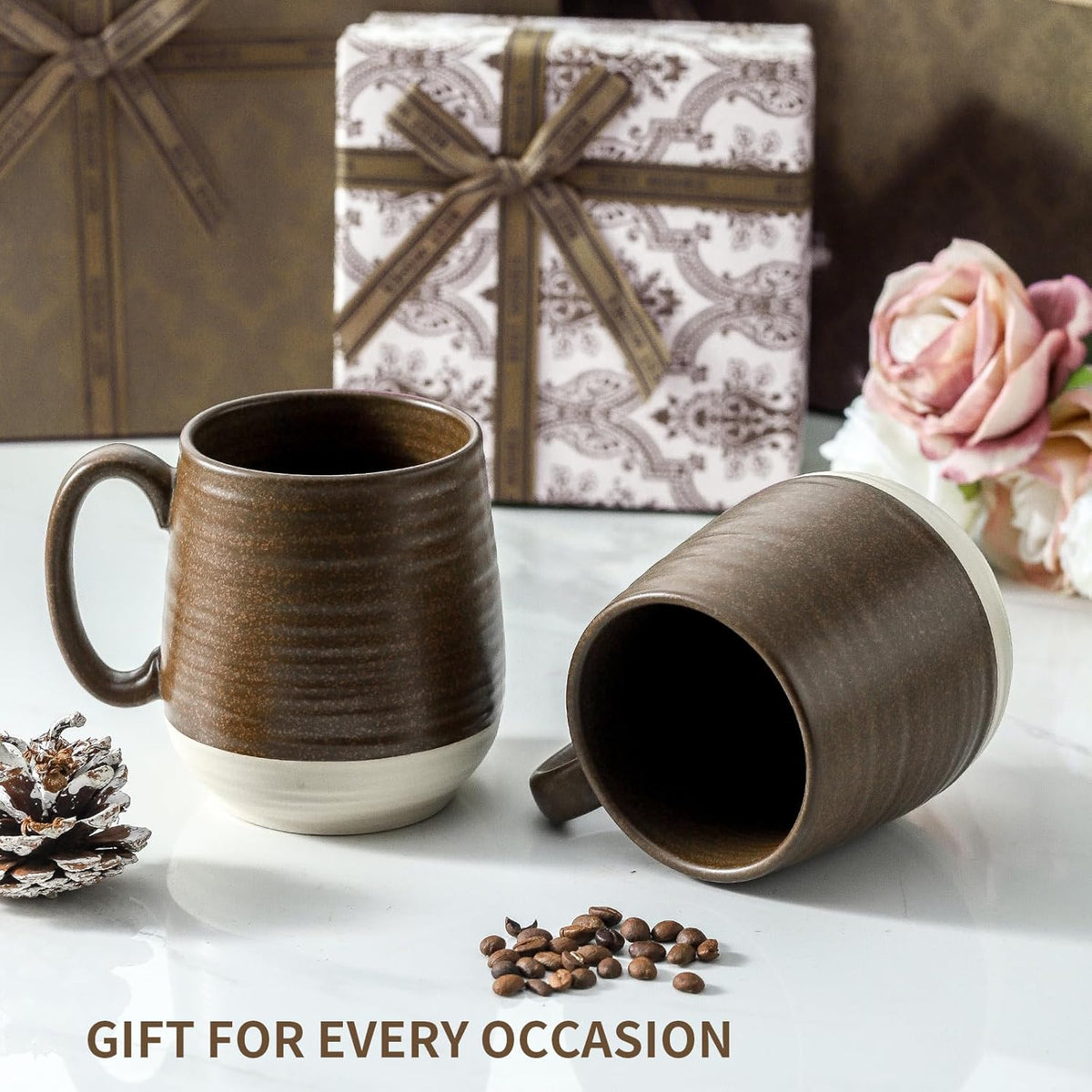 Hasense 20 oz Coffee Mugs, Large Tea Cups with Comfortable Handle Set of 2, Perfect for Coffee, Latte, Hot Cocoa, Dishwasher and Microwave Safe, Brown