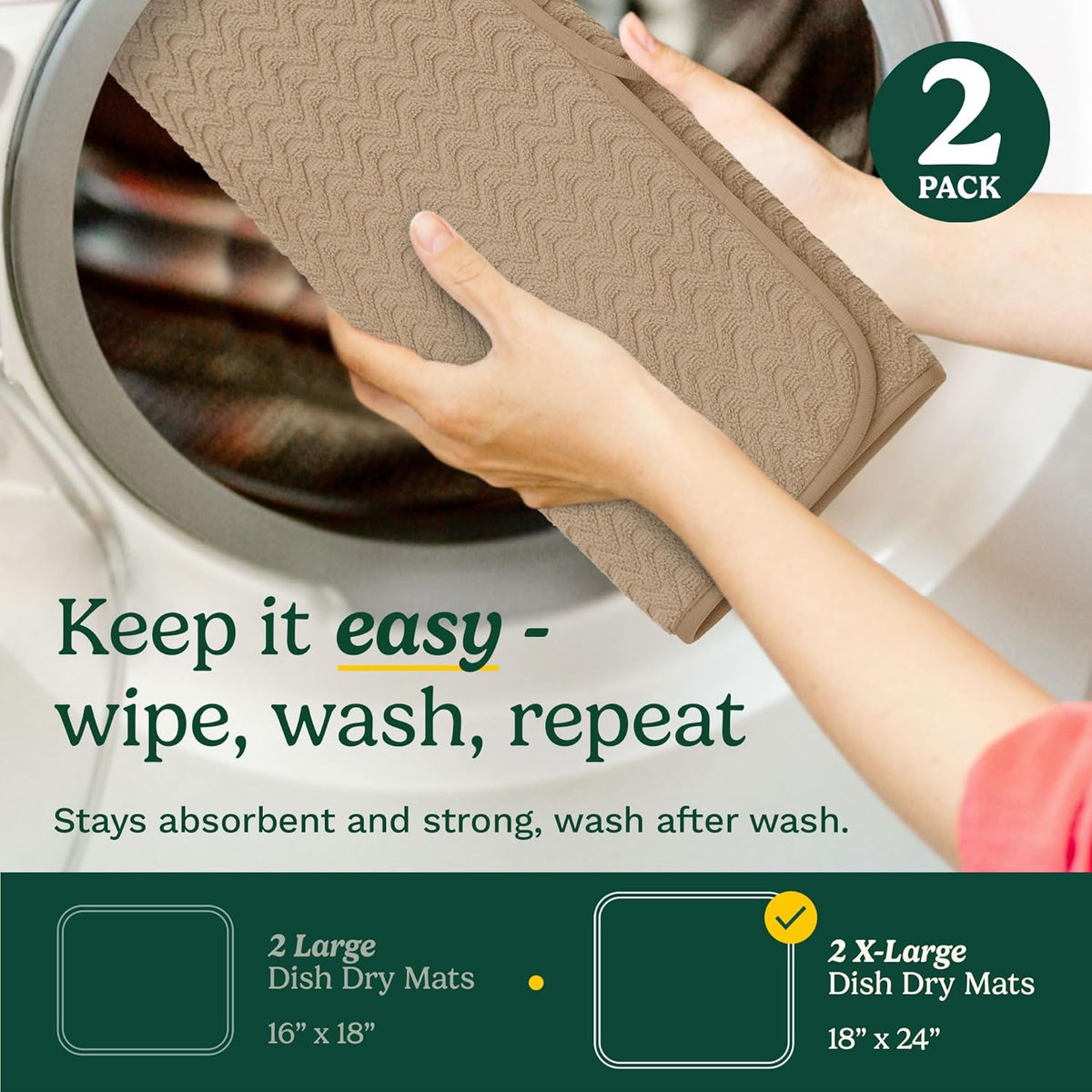 Cuisinart Dish Drying Mats for Kitchen Counter - (2) 18" x 24" Ultra Absorbent Dish Drying Mat XL - Foldable, Machine Washable, Fast Drying Dish Mat (Geostripe)
