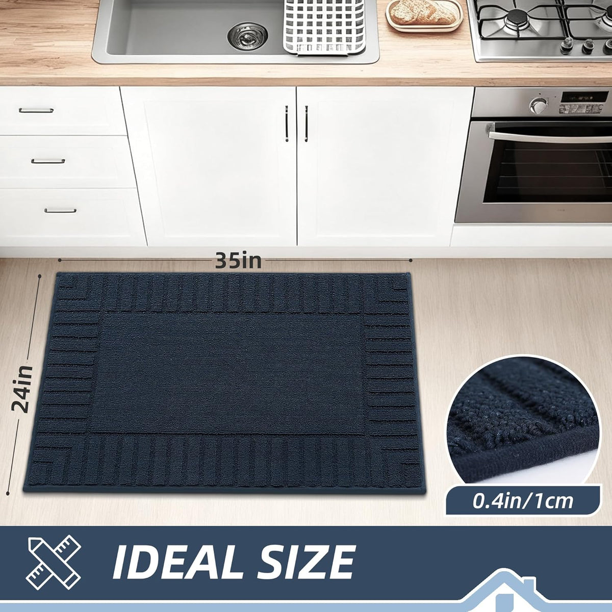 BEQHAUSE-Kitchen-Rugs-and-Mats Non Slip Kitchen Mats for Floor Absorbent Kitchen Rugs Machine Washable Kitchen Floor Mat,Navy Blue 24”x35”