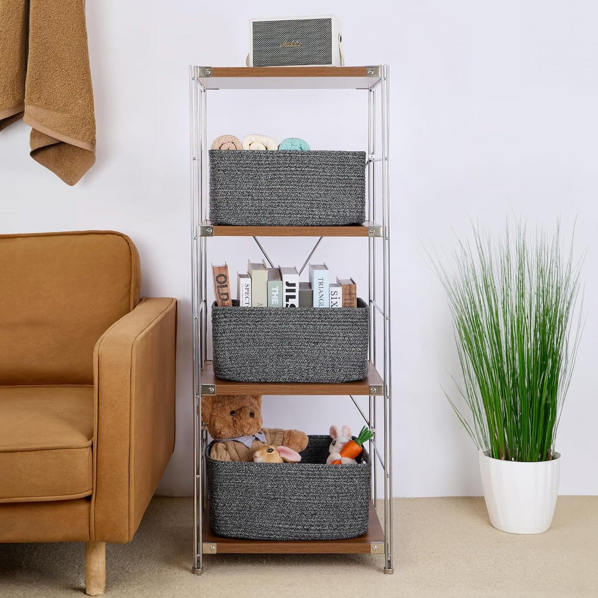 Large Storage Baskets for Shelves, Closet Organizers Bins for Clothes Blanket Towels, Baby Nursery, Toy Baskets Box, Woven Rope Baskets, 17 x 13 x 7.5”, 2 Packs Dark Gray