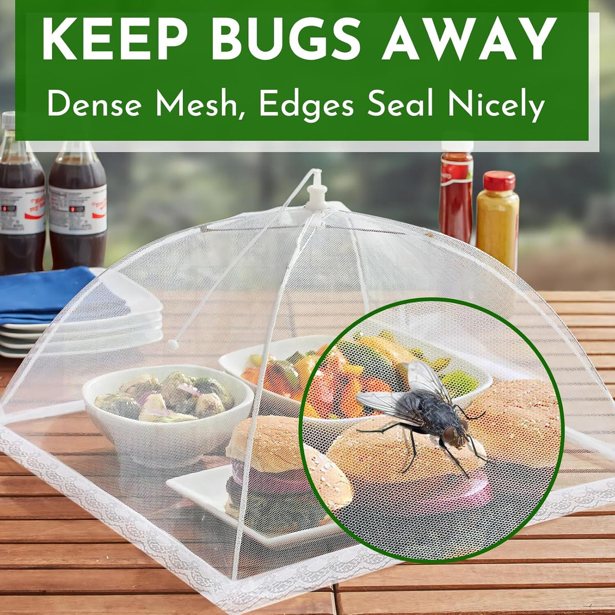 Mesh Food Covers for Outside - 8 Pack Upgraded 2 Extra Large 40x24 in & 6 Large 17x17 in Food Tent Food Cover Outdoors Party Collapsible Picnic Nets Umbrella Mesh Screen Pop Up Food Dome (White)