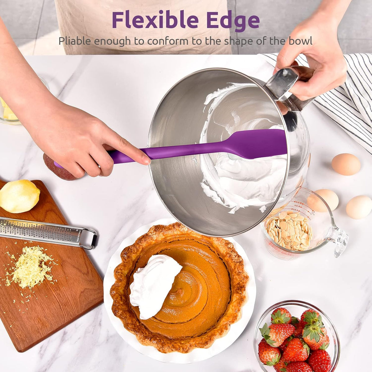 14in Extra Large Silicone Spatula: U-Taste 600ºF Heat Resistant Flexible Silicon Mixing Stirring Cooking Scraping Baking Bowl Scraper Seamless Spreader for Kitchen Nonstick Cookware (Purple)