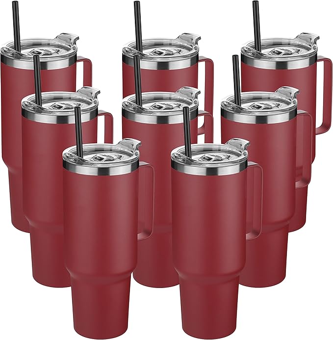 HASLE OUTFITTERS 40 oz Stainless Steel Tumbler with Handle, Vacuum Insulated Tumblers Bulk, Reusable Double Wall Travel Coffee Mug, Durable Powder Coated Water Bottles(Wine Red, 8)