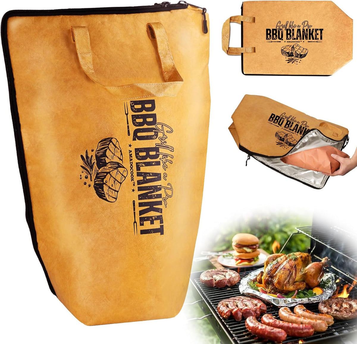 AMADOCOOK™ BBQ Blanket for Resting Meat - Reusable Insulated Meat Resting Bag for Moisture Retention and Tender BBQ - Heavy-Duty with Wide Mouth for Large Brisket, Turkey