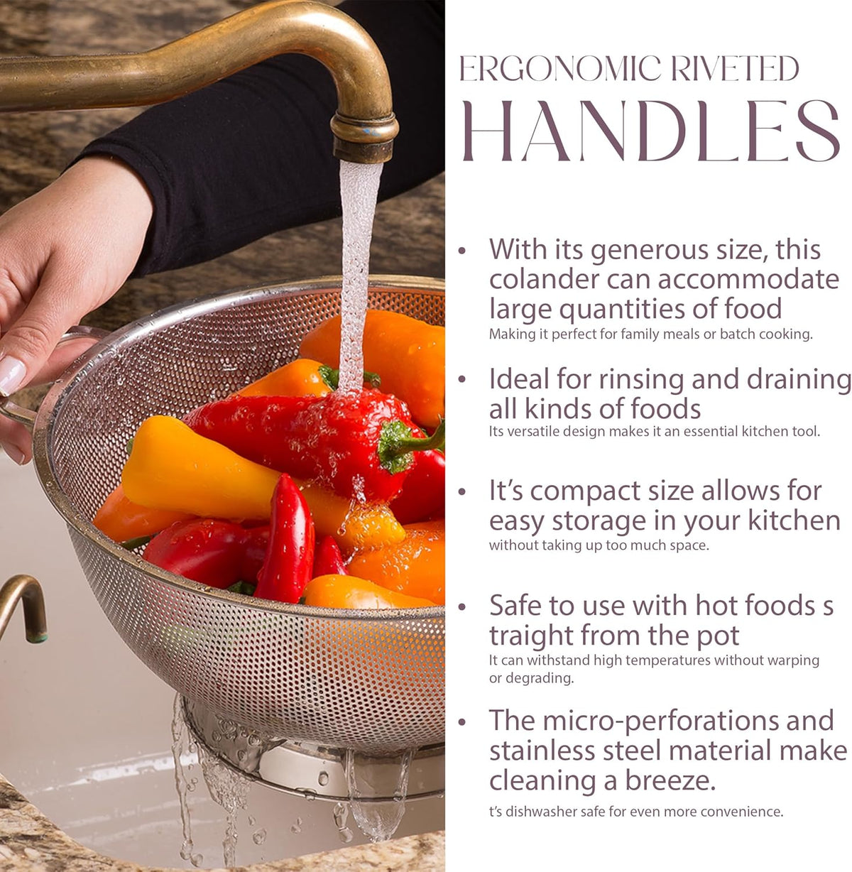 Bellemain Micro-perforated Stainless Steel Colander-Dishwasher Safe (3 QT and 5 QT)