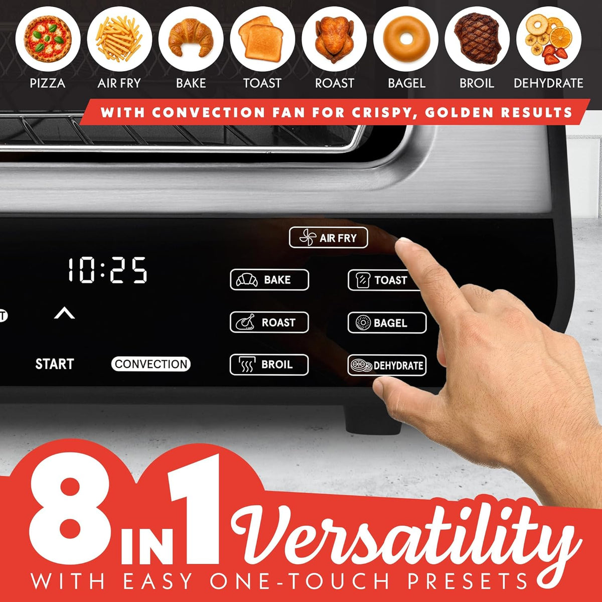 Gourmia Indoor Pizza Oven Air Fryer Toaster – 1800W Countertop Multi-Cooker with Pizza Stone, Digital Controls & 6 Presets – Bake, Toast, Broil, Dehydrate & More