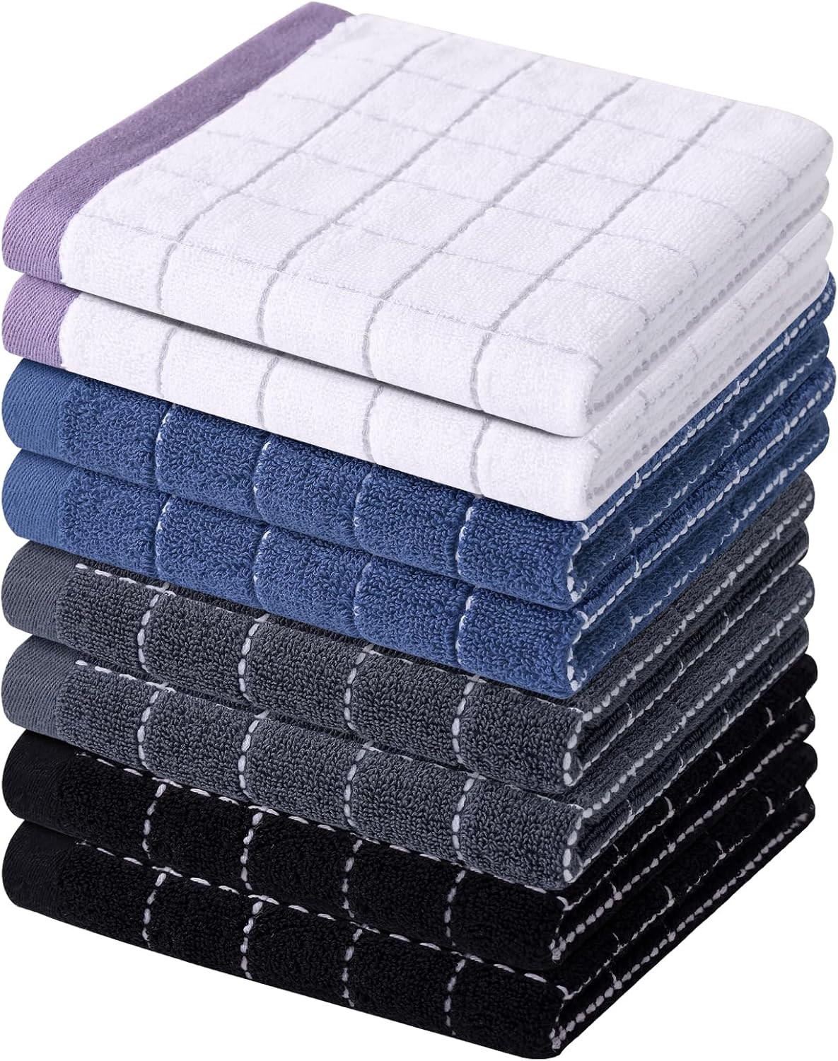 Homaxy 100% Cotton Terry Kitchen Dish Cloths, Ultra Soft and Absorbent Dish Towels for Kitchen, Suitable for Drying and Washing Dishes, 8 Pack, 12 x 12 Inches, Mixed Colour