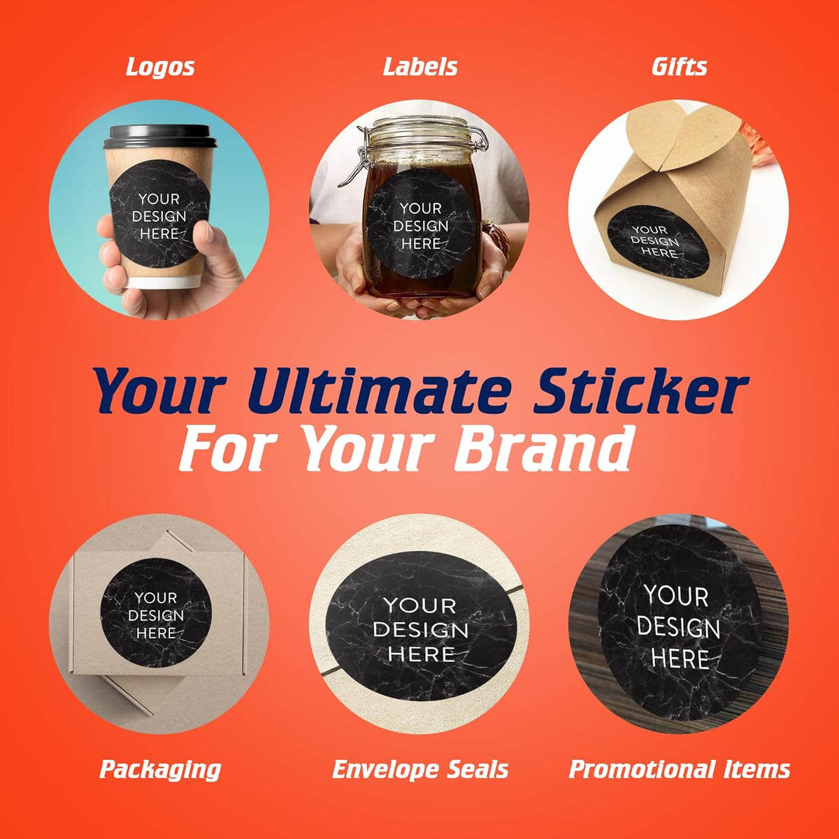 100 Custom Vinyl Stickers - Upload Your own Image, Text, Design, Logo - Personalized Logo Labels for Handmade, Packaging, Bottle, Jars, Candle, Brand Stickers (Watercolor, 5x5)