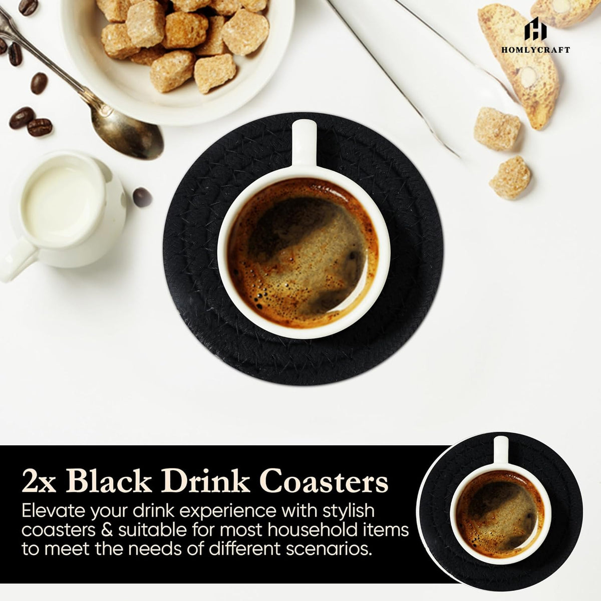 Coffee Filter Holder – Coffee Filter Holder for Counter with Braided Cotton Drink Coasters – Vintage Coffee Filter Container with Lid – Accessories for Coffee Bar, Home(Black)
