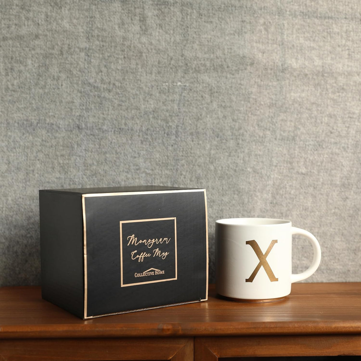 COLLECTIVE HOME - Monogram Ceramic Mugs, 15 oz Golden Initial Coffee Cups, Elegant Alphabet Tea Mugs, Elegant Personalized Mug with Gift Box, Unique Mug with Double Side Capital Letter (X)