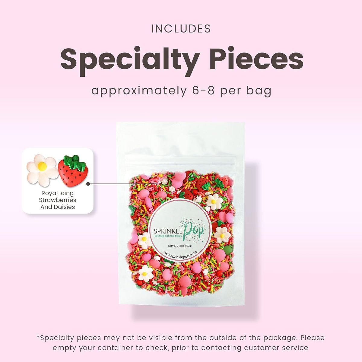 Sprinkle Pop Strawberry Daisy Sprinkle Mix| Red Lime Green Yellow Pink Sprinkle Mix with ~6 Strawberry & Daisies Royal Icing| Festive Sprinkles Made in USA for Decorating Cake Cupcakes Cookies, 2oz