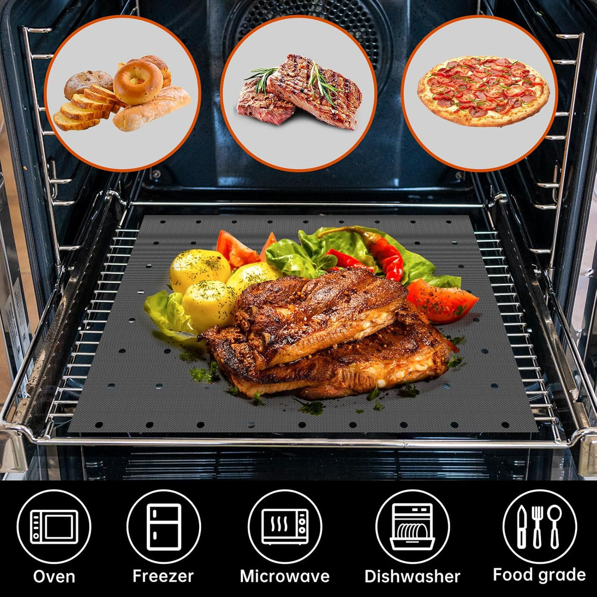 6Pcs Reusable Oven Liners for Toaster Oven, Non Stick Air Fryer Oven Liners Easy Clean Toaster Mat, Grill Baking Ma t Compatible with Cuisinart, Ninja, Kalorik Air Fryer Microwave(9 x 11 Inch)