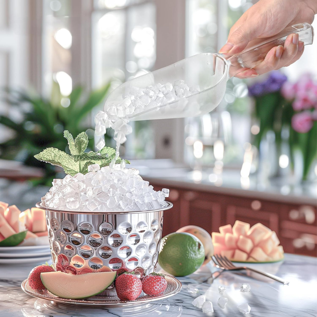 ice maker scoop,ice scoopers for ice bucket,Polycarbonate Utility Ice Scoop, 7 Oz, No BPA,Clear, Ergonomic Handle, Applicable to: Ice Maker, Ice Cream, Pets Food, Coffee Beans(1 pack) (s)