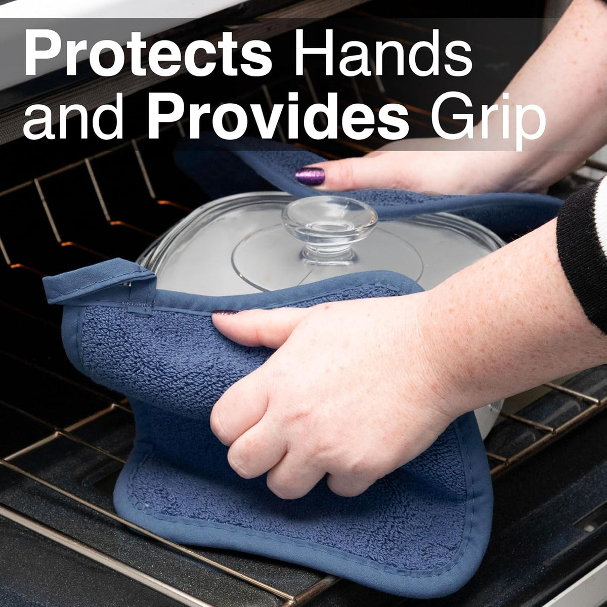 RITZ Terry Potholder & Hot Pad: Unparalleled Heat Resistant, Durable 100% Cotton – Ergonomically Designed for Optimal Grip – Easy-Care Machine Washable – 2-Pack, Federal Blue