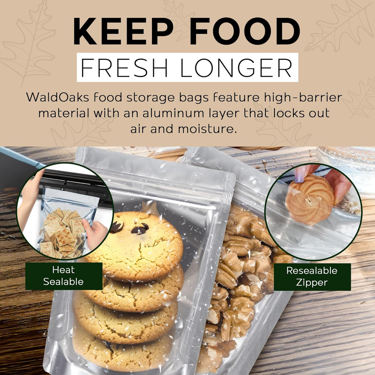 150 Resealable Food Storage Bags, 6x9-inch Heat Sealable Air Tight Bags, Stand Up Zip Bags, Waterproof Packaging Barrier