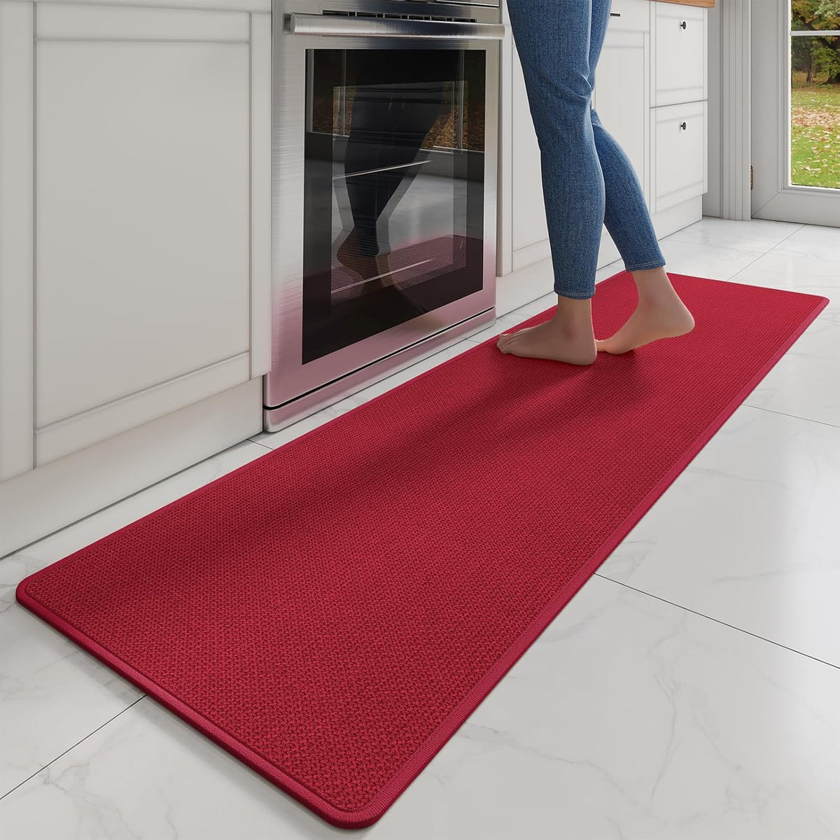 Kitchen Mats for Floor, Super Absorbent Kitchen Rugs Non Slip Washable, Soft Imitation Linen Braided Kitchen Runner Rug, Standing Mat Kitchens Sink Mat, Easy to Clean, Red 17x71